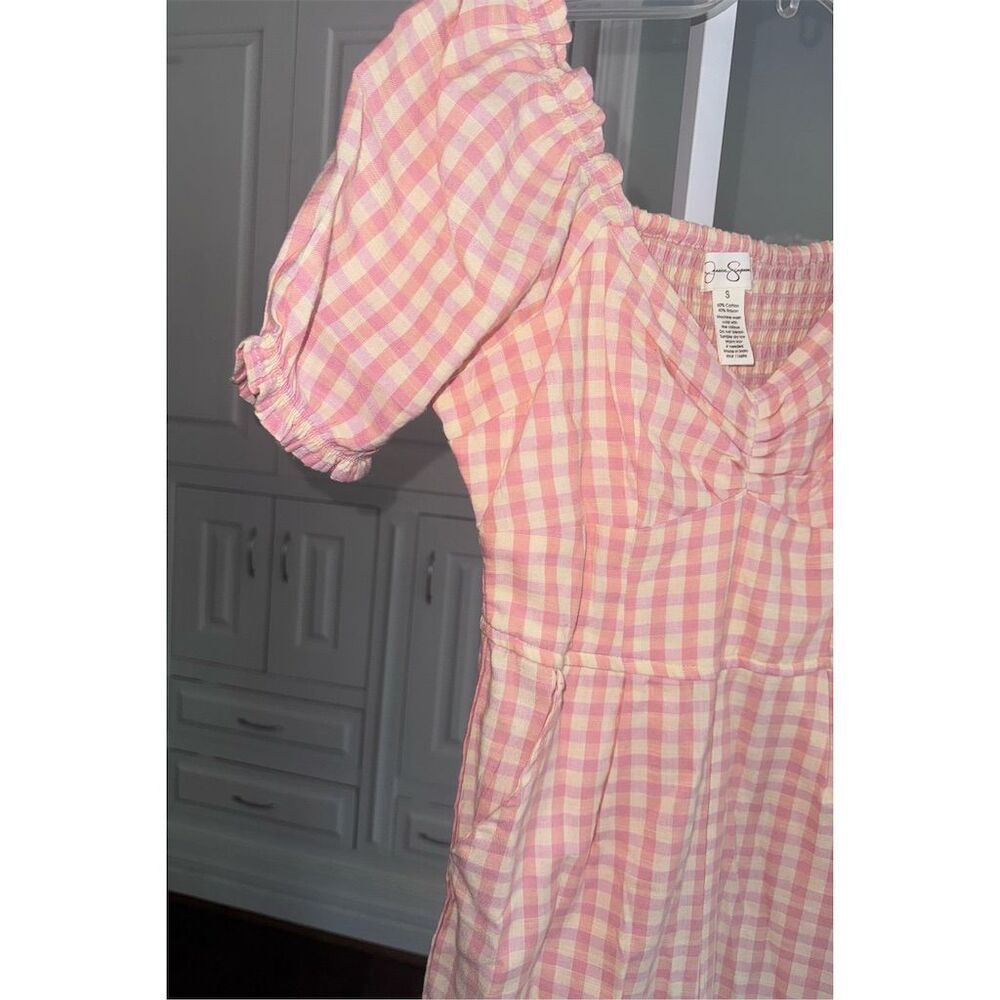 Jessica Simpson Women's Pink Gingham Plaid Jumpsuit Size S Casual Cottagecore - Picture 3 of 5